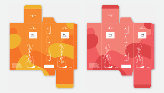 Package design aroma diffusor. Home aroma fragrance diffuser box die line. Aromatherapy branding template. Ready to print