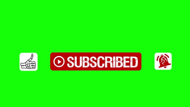 Subscribe Button for Youtube. Halloween Theme. Skeleton hand clicking several revealing  Buttons. Thumbs up, red subscribe button and bell icon. Greenscreen.
