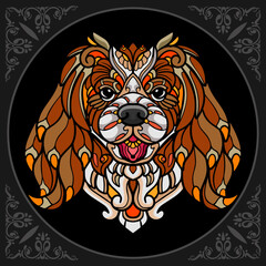Colorful dog head zentangle arts isolated on black background
