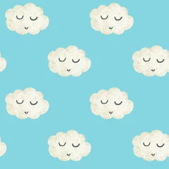 Gordijnen Hand drawn seamless pattern with cute white clouds © Anna