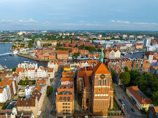 Gdańsk. Historical Old City of Gdańsk, Motława River and Traditoinal City Architecture from Above. Poland, Europe. 
