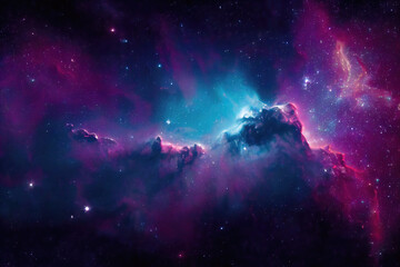 Illustration of a space cosmic background of supernova nebula and stars, glowing mysterious universe - obrazy, fototapety, plakaty