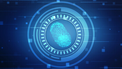 Abstract security system concept with fingerprint on technology background, Fingerprint Scanning Identification System. Biometric Authorization and Business Security Concept
