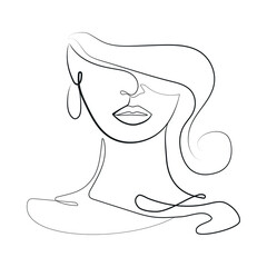 Minimalist Line art drawing of woman abstract face.Vector Illustration, Female Face Drawing.Trendy Illustration for Cosmetics.Continuous Line Art. Fashion Minimal Print. beauty logo. Vector image