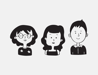 Simple characters girls and boy black and white 