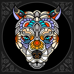 Colorful dog head zentangle arts isolated on black background