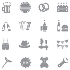 Beer Festival Icons. Gray Flat Design. Vector Illustration.