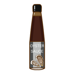 Hand drawn vector illustration of oyster sauce in glass bottle isolated on white background.