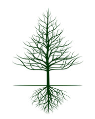 Obraz premium Green Tree with Roots. Vector outline Illustration.
