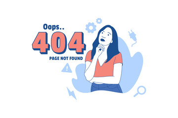 Illustrations emotional woman for Oops 404 error design concept landing page