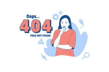 Illustrations emotional woman for Oops 404 error design concept landing page