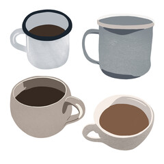 Cup of coffee set illustration isolated on white background.