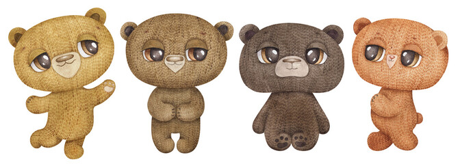 Cute little bears with big eyes, funny family with baby bear