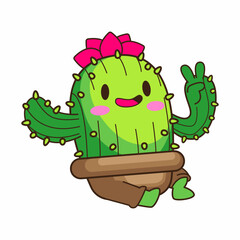 cute little cactus cartoon vector illustration, cactus vector