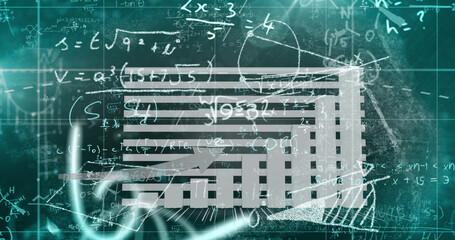 Image of data processing with mathematical equations on black background