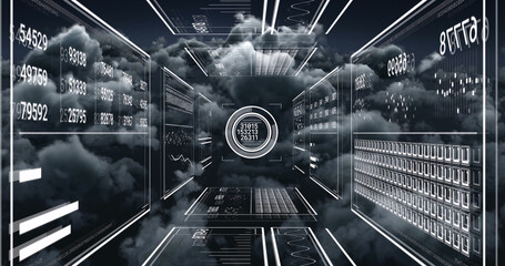 Image of digital data processing over clouds