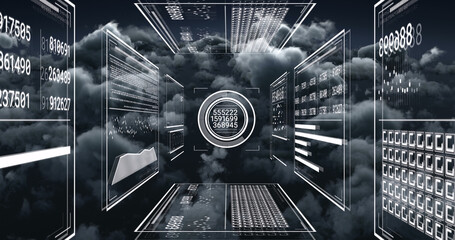 Image of digital data processing over clouds