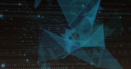 Image of blue shapes over data processing on black background