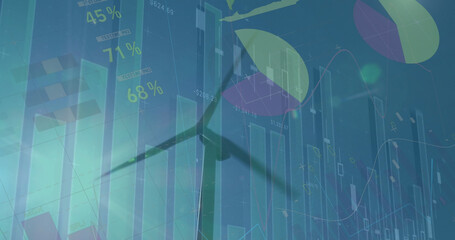 Image of statistics and financial data processing over servers