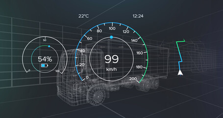 Image of network of connections with icons over scope scanning