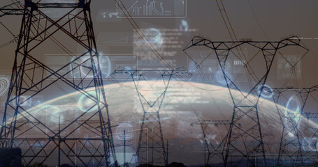 Image of globe and network of connections over cityscape