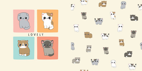 Cute kittens. T-shirt design and seamless paterrn for kids