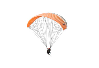 Bright colorful parachute on white background, isolated. Concept of extreme sport, taking adventure challenge.