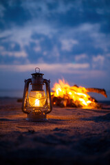 焚火とオイルランタン