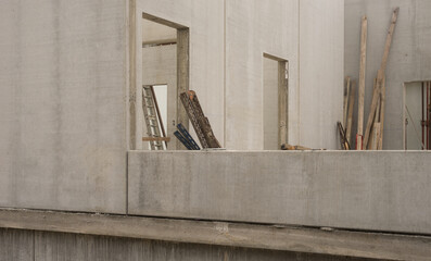 Building construction site with precast concrete elements as shell or carcass