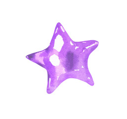 Watercolor violet star illustration for kids,children,baby shower,nursery decor, poster,flyer, shiny little star isolated, for milestone, it's a boy, it's a girl, gold star,night star, stationery card