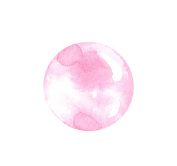 Watercolor bubble gum, ball, pink balloon,soap bubble isolated illustration for funny character creator, animal, boy, girl,overlay, drop, for kids,children,baby shower, nursery decor, poster