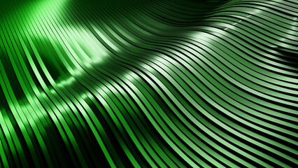 Green ribbons arranged under bright lights