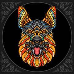 Colorful dog head zentangle arts isolated on black background