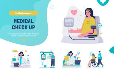 Medical checkup flat design illustration pack