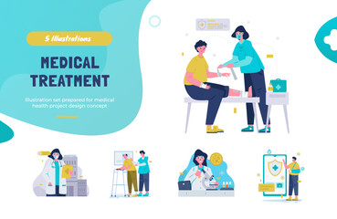 Medical treatment flat design illustration pack