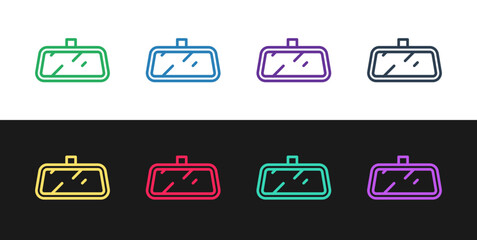 Set line Car mirror icon isolated on black and white background. Vector