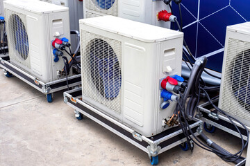 Portable air conditioners system. Temporary Split Equipment. Blocks conditioners on mobile bases....
