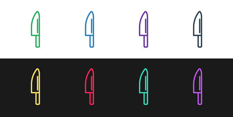 Set line Knife icon isolated on black and white background. Cutlery symbol. Vector