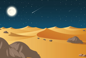 A desert forest landscape with beautiful stars in sky at night scene background