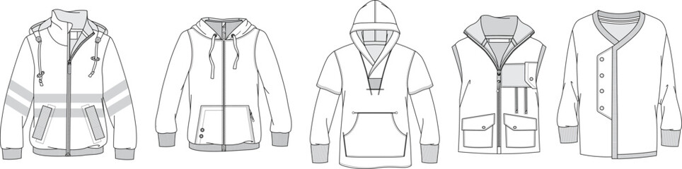Fototapeta na wymiar Men's Outerwear. Technical drawing of men's clothes.