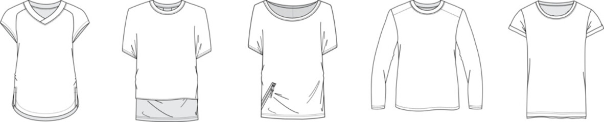 Set of technical dresses for men's t-shirts.