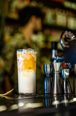 coffee creamy cocktail in glass in bar