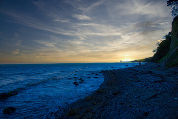 Ostsee - Meer - Warnemünde - Seascape - Beach - Sunset - Baltic Sea Vacation Coast - Tourism -Holiday - Background - Sunrise over sea - High quality photo