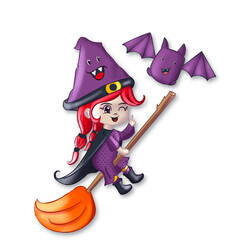 halloween witch with broom