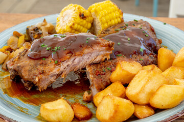 pork rib with corn and potatoes 