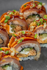 Roll with tuna and crab