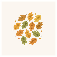Autumn leaves, foliage illustration. Fall season print or card. Cute dry leaf, hand drawn elements. Vector graphics. 