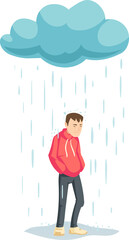 Man depressed in rain