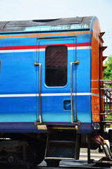 Local bogie locomotive train on track railway stop waiting for send receive thai people and foreign...