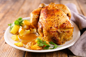 roasted chicken with potatoes and sauce